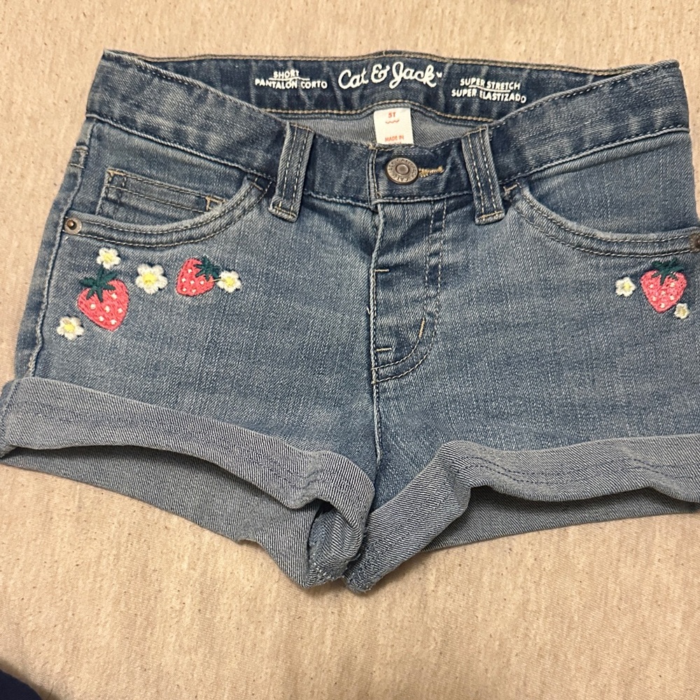 Cat & Jack Light Blue kids Shorts with Strawberry Embroidery
